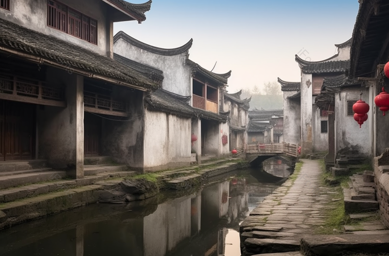 清晨宁静的黄山古城建筑景点,高清,摄影图,摄影图片,图片大全,摄影图免费下载